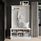 Meuble d'entrée avec banc et patères, gris clair / marron / noir / blanc / gris foncé