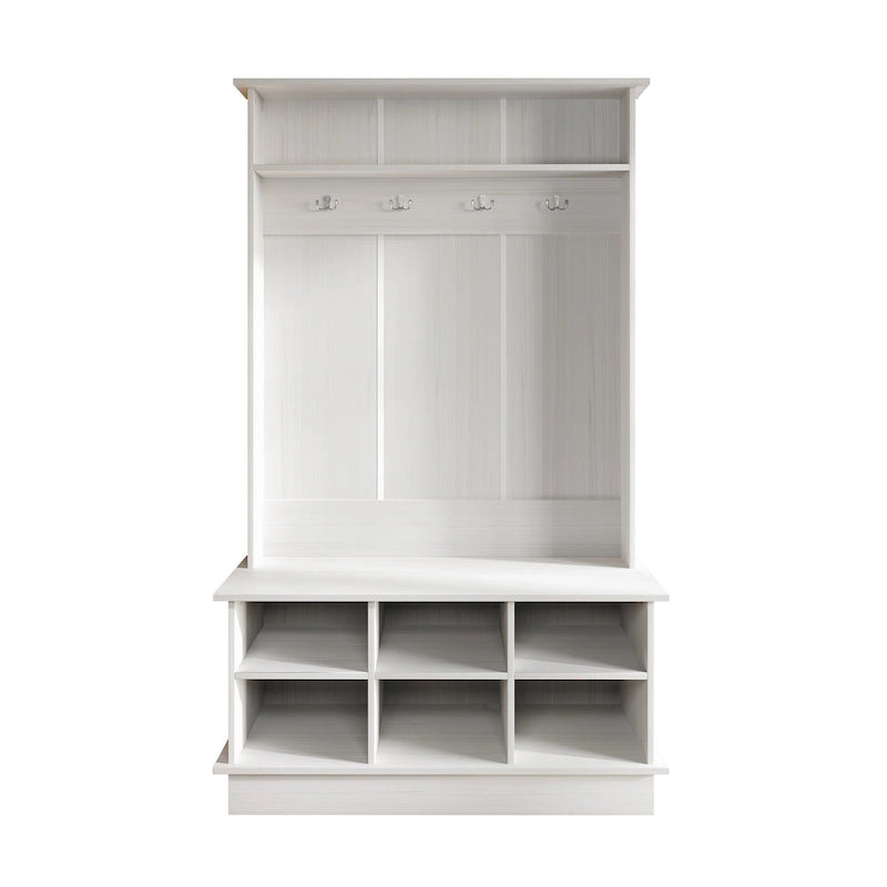 Meuble d'entrée avec banc et patères, gris clair / marron / noir / blanc / gris foncé