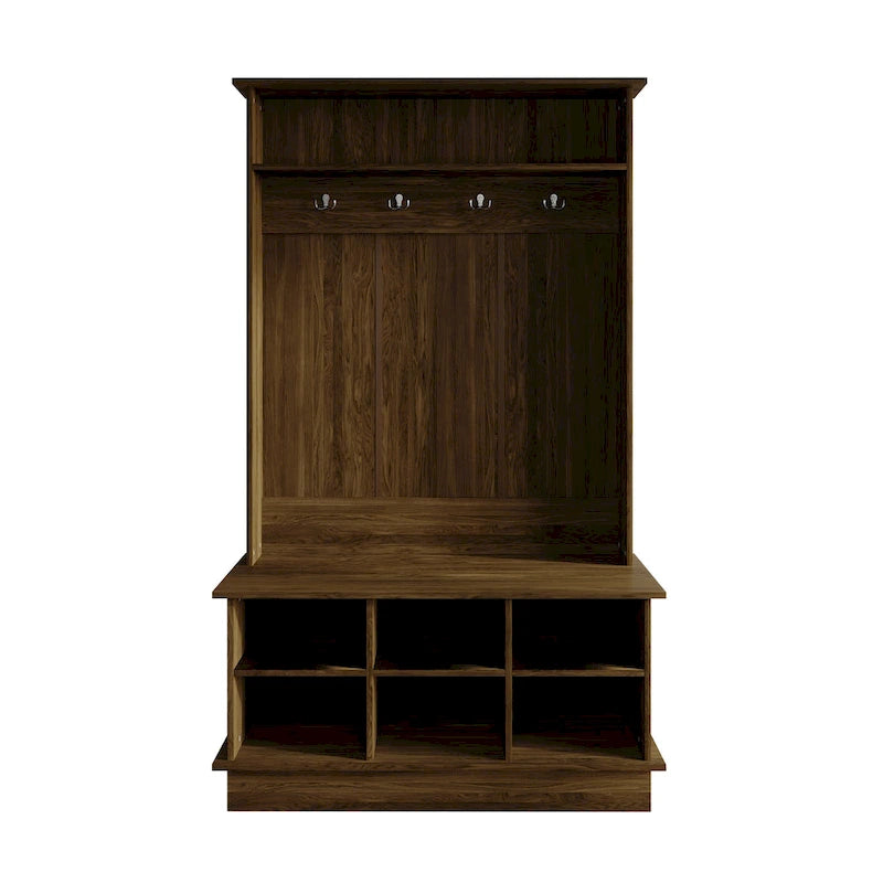 Meuble d'entrée avec banc et patères, gris clair / marron / noir / blanc / gris foncé
