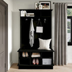 Meuble d'entrée avec banc et patères, gris clair / marron / noir / blanc / gris foncé