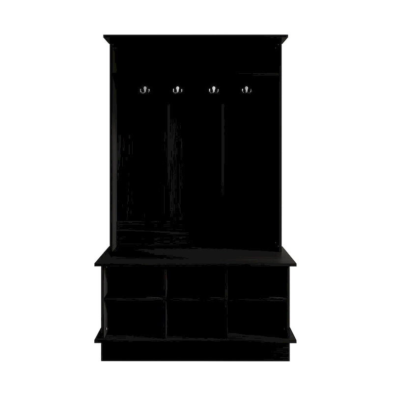 Meuble d'entrée avec banc et patères, gris clair / marron / noir / blanc / gris foncé
