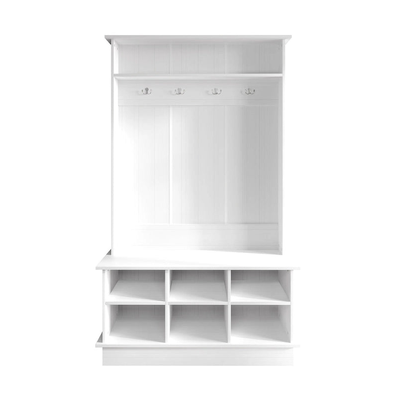 Meuble d'entrée avec banc et patères, gris clair / marron / noir / blanc / gris foncé
