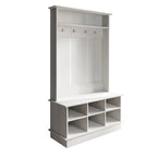 Meuble d'entrée avec banc et patères, gris clair / marron / noir / blanc / gris foncé