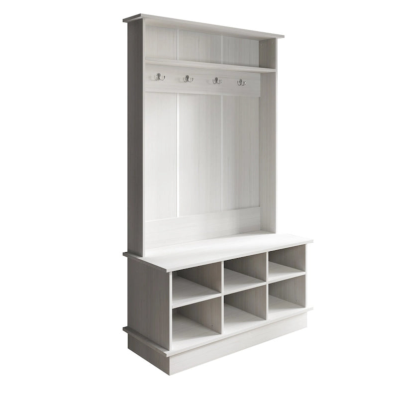 Meuble d'entrée avec banc et patères, gris clair / marron / noir / blanc / gris foncé