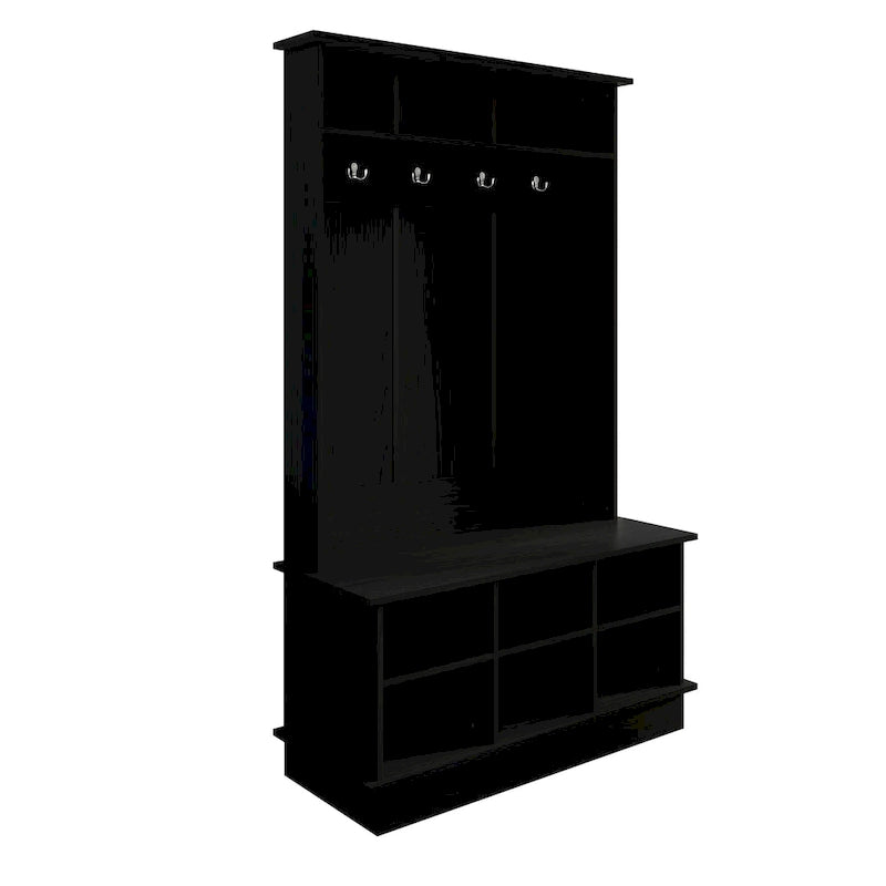 Meuble d'entrée avec banc et patères, gris clair / marron / noir / blanc / gris foncé