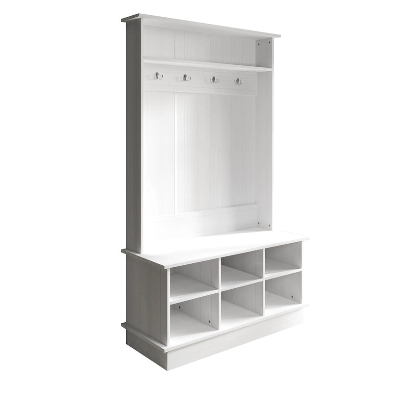Meuble d'entrée avec banc et patères, gris clair / marron / noir / blanc / gris foncé