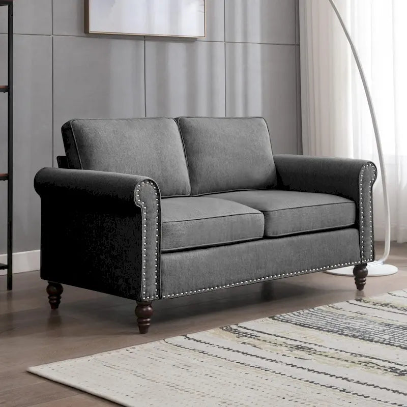 Causeuse en lin, 2 places, Gris foncé / Gris clair / Beige