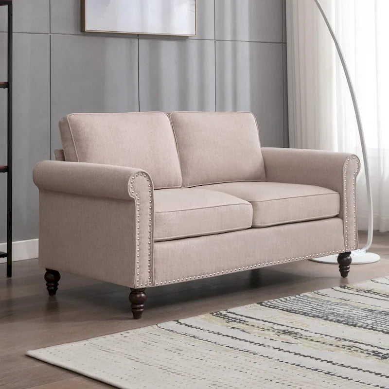 Causeuse en lin, 2 places, Gris foncé / Gris clair / Beige