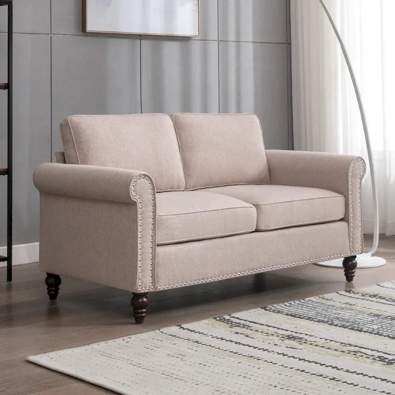 Causeuse en lin, 2 places, Gris foncé / Gris clair / Beige