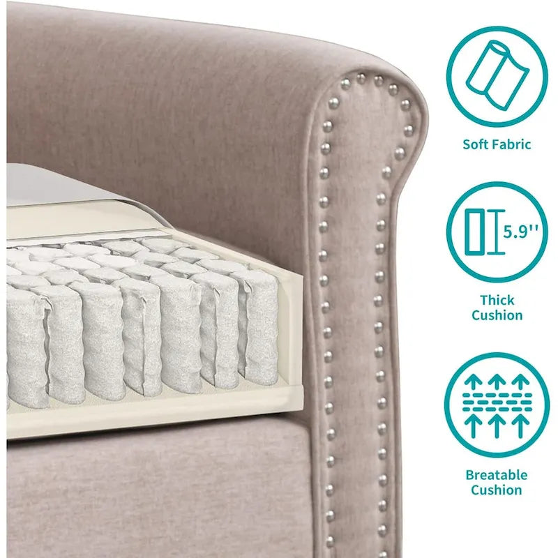 Causeuse en lin, 2 places, Gris foncé / Gris clair / Beige