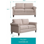 Causeuse en lin, 2 places, Gris foncé / Gris clair / Beige