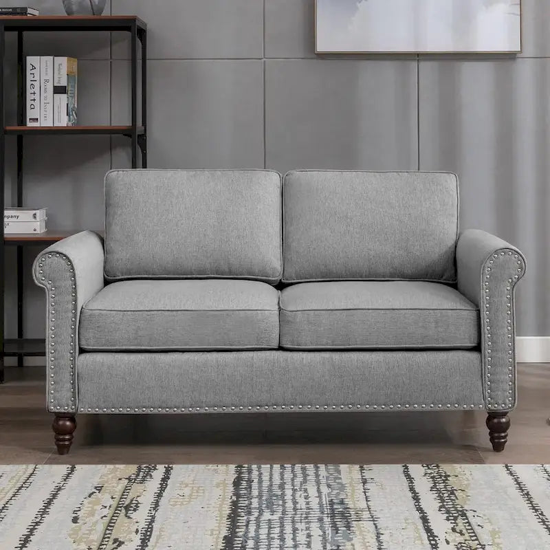 Causeuse en lin, 2 places, Gris foncé / Gris clair / Beige
