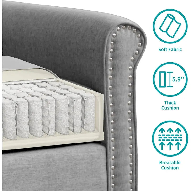 Causeuse en lin, 2 places, Gris foncé / Gris clair / Beige