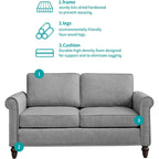 Causeuse en lin, 2 places, Gris foncé / Gris clair / Beige