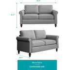 Causeuse en lin, 2 places, Gris foncé / Gris clair / Beige
