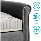 Causeuse en lin, 2 places, Gris foncé / Gris clair / Beige