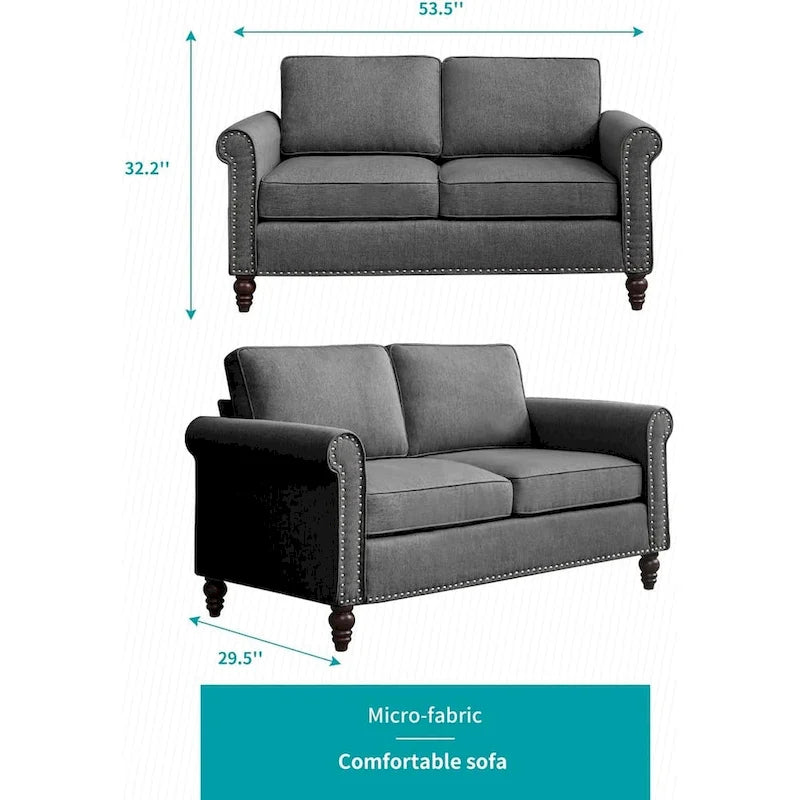 Causeuse en lin, 2 places, Gris foncé / Gris clair / Beige