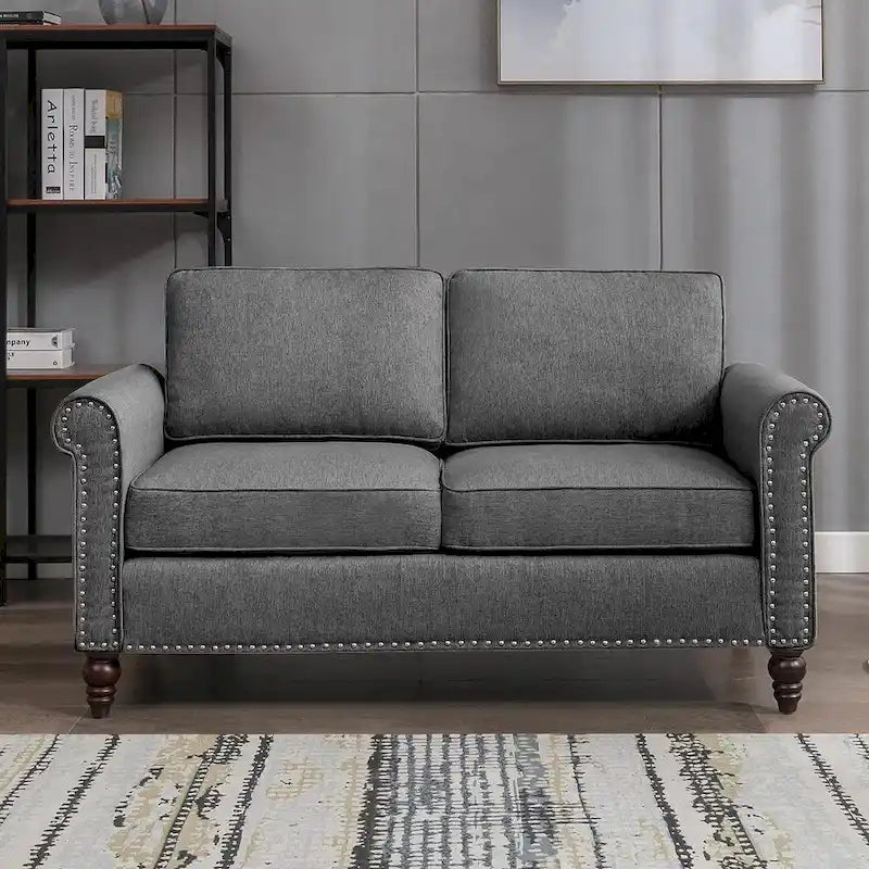 Causeuse en lin, 2 places, Gris foncé / Gris clair / Beige