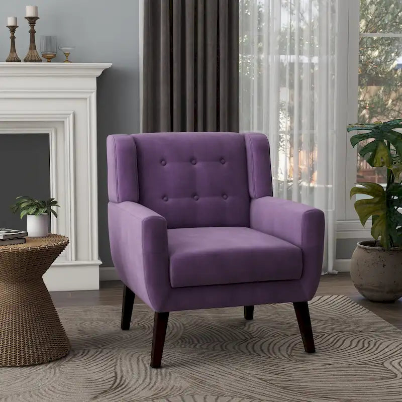 Fauteuil d'appoint capitonné en velours bleu, une place