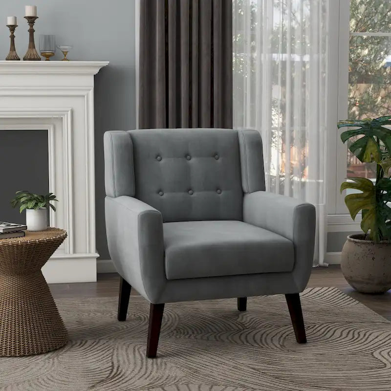 Fauteuil d'appoint capitonné en velours bleu, une place