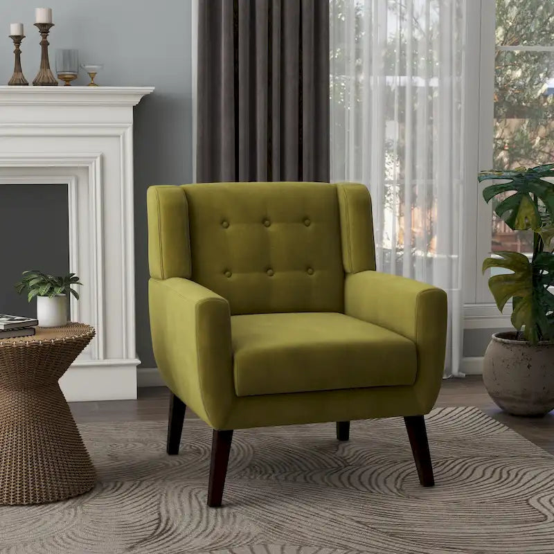 Fauteuil d'appoint capitonné en velours bleu, une place