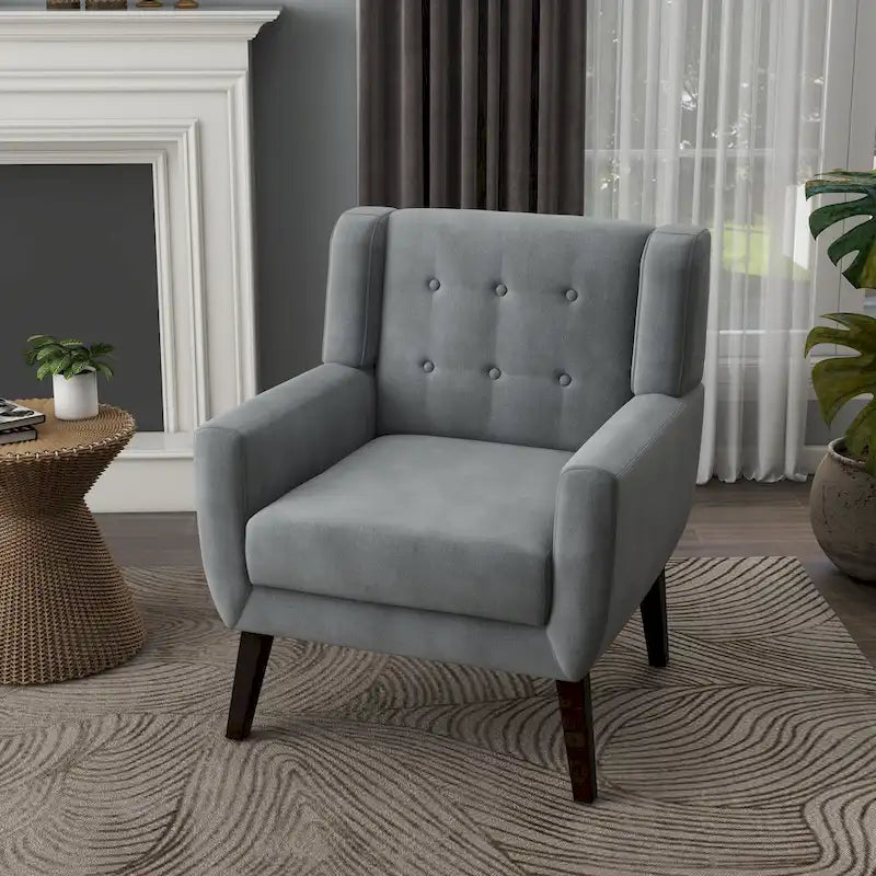 Fauteuil d'appoint capitonné en velours bleu, une place