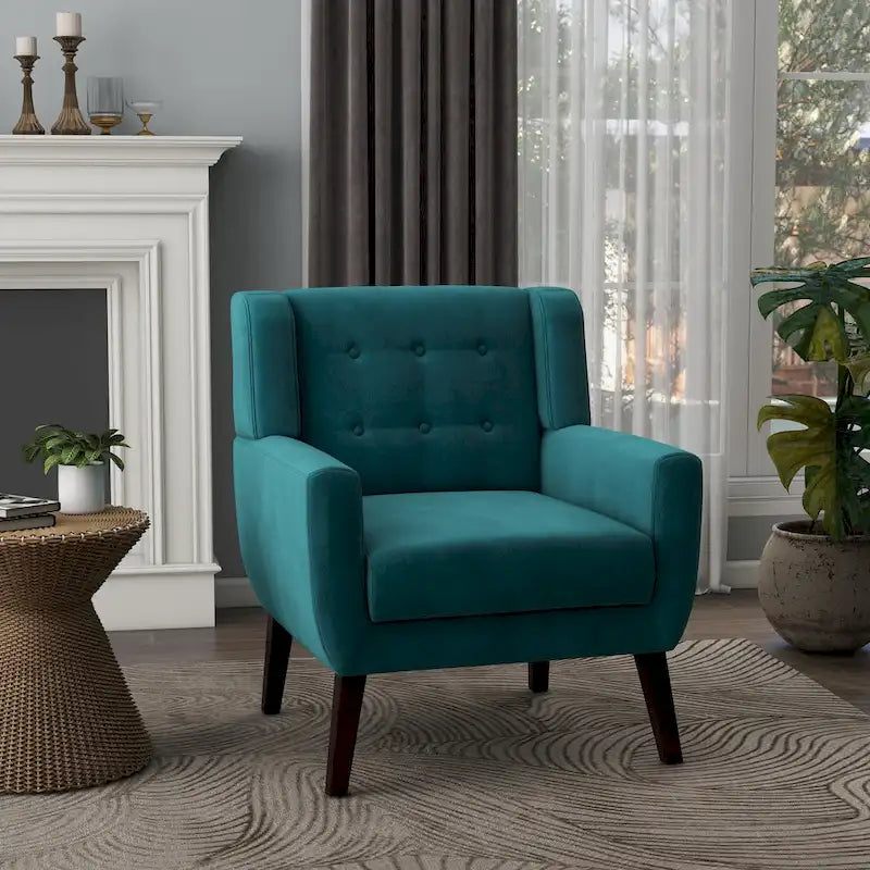 Fauteuil d'appoint capitonné en velours bleu, une place