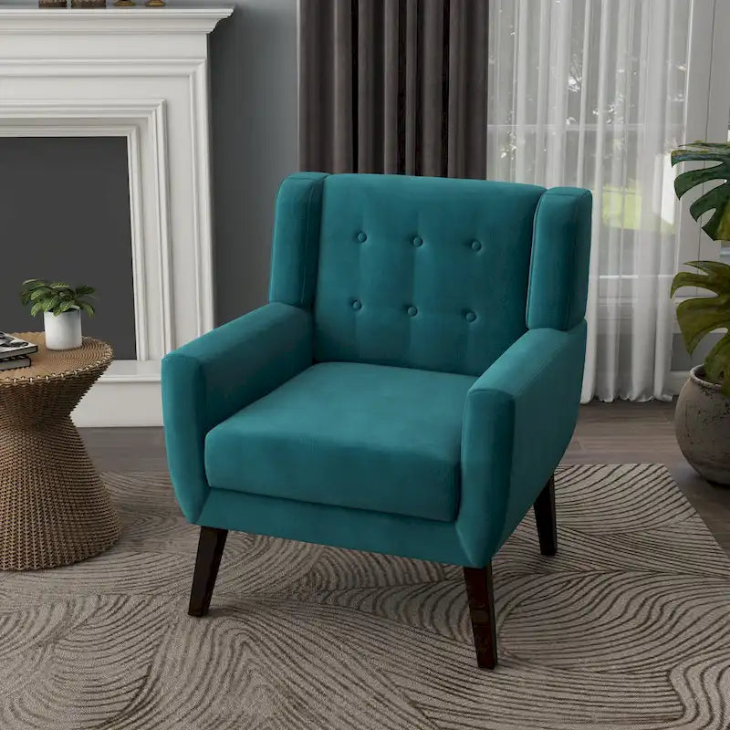 Fauteuil d'appoint capitonné en velours bleu, une place