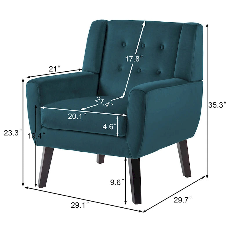 Fauteuil d'appoint capitonné en velours bleu, une place