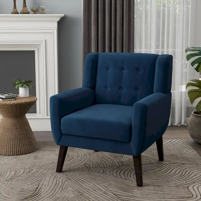 Fauteuil d'appoint capitonné en velours bleu, une place