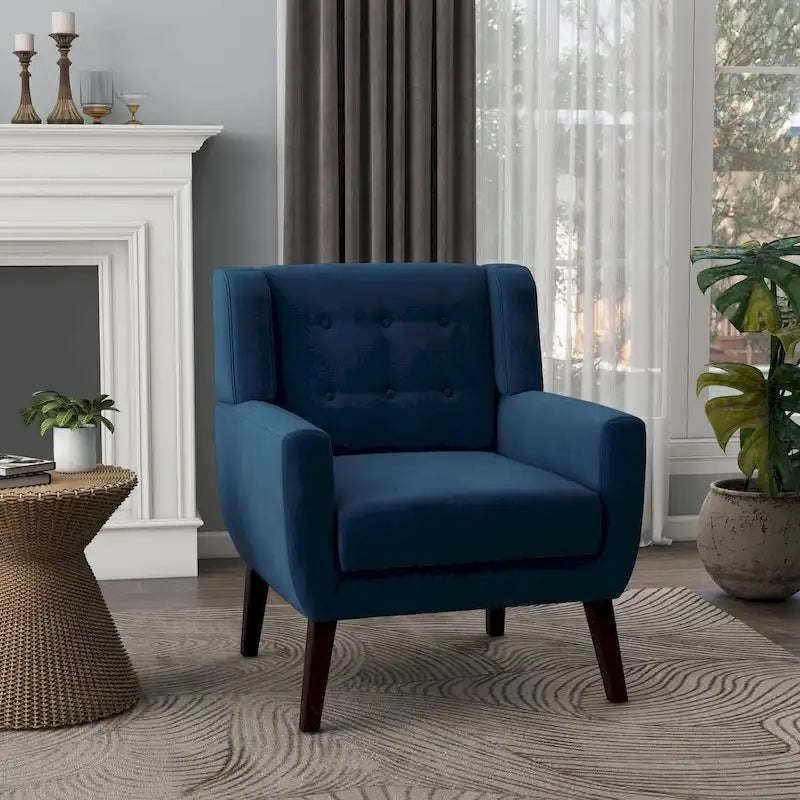 Fauteuil d'appoint capitonné en velours bleu, une place