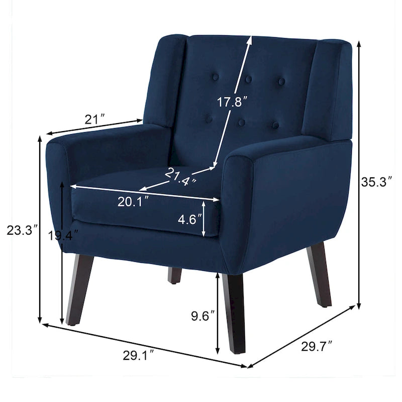 Fauteuil d'appoint capitonné en velours bleu, une place