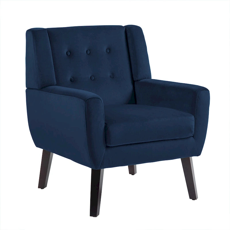 Fauteuil d'appoint capitonné en velours bleu, une place