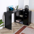 Bureau d'angle informatique en L/I noir/blanc avec rangement, poste de travail individuel