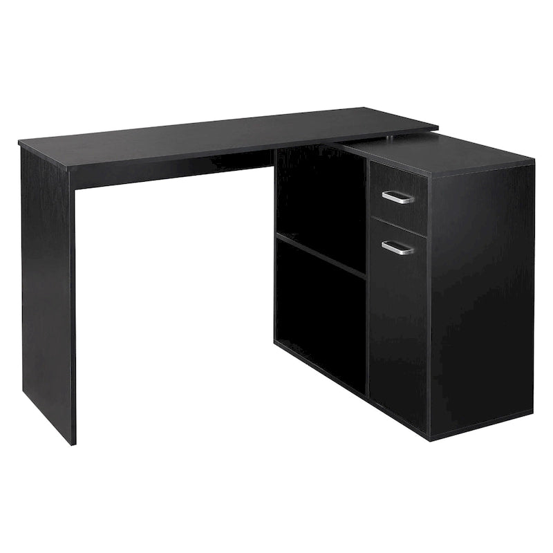 Bureau d'angle informatique en L/I noir/blanc avec rangement, poste de travail individuel