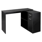 Bureau d'angle informatique en L/I noir/blanc avec rangement, poste de travail individuel