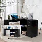 Bureau d'angle informatique en L/I noir/blanc avec rangement, poste de travail individuel