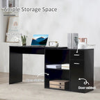 Bureau d'angle informatique en L/I noir/blanc avec rangement, poste de travail individuel
