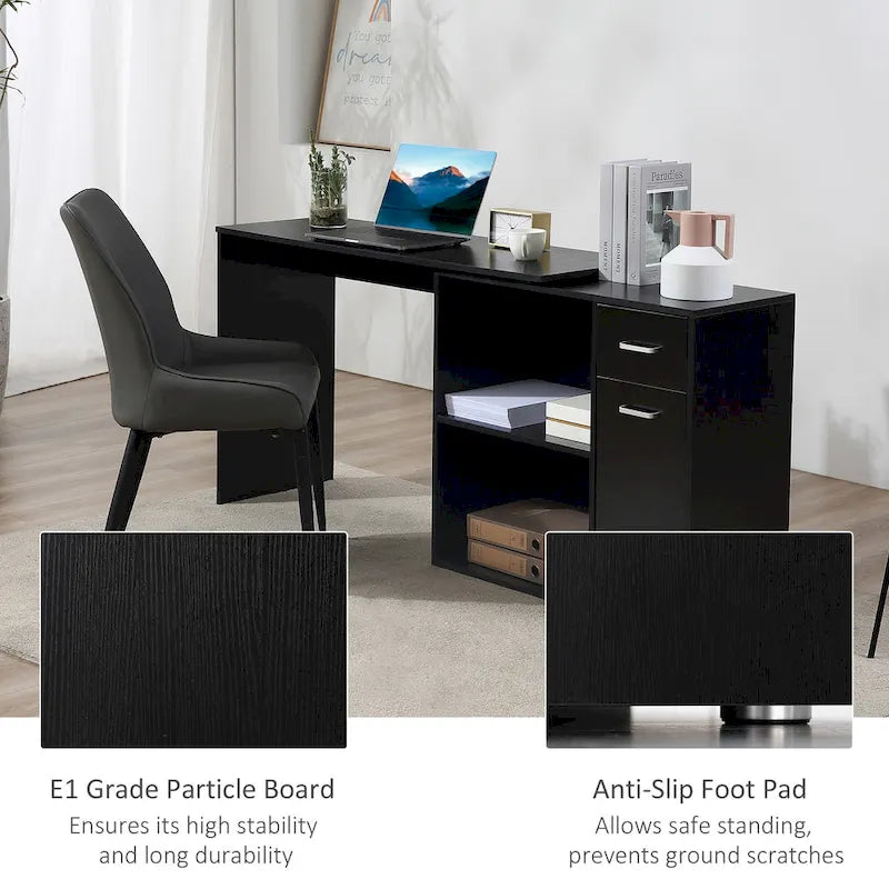 Bureau d'angle informatique en L/I noir/blanc avec rangement, poste de travail individuel