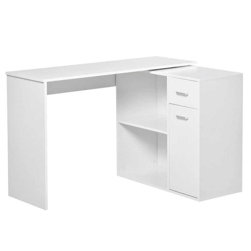 Bureau d'angle informatique en L/I noir/blanc avec rangement, poste de travail individuel