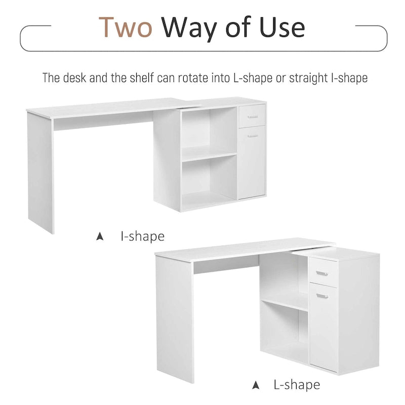 Bureau d'angle informatique en L/I noir/blanc avec rangement, poste de travail individuel
