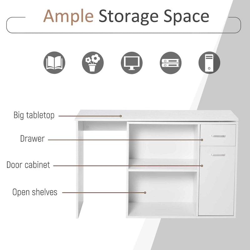 Bureau d'angle informatique en L/I noir/blanc avec rangement, poste de travail individuel