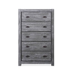 Commode en bois massif rustique à 5 tiroirs – Gris rustique / Blanc cassé / Noyer / Bois flotté / Noir campagnard