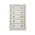 Commode en bois massif rustique à 5 tiroirs – Gris rustique / Blanc cassé / Noyer / Bois flotté / Noir campagnard