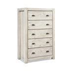 Commode en bois massif rustique à 5 tiroirs – Gris rustique / Blanc cassé / Noyer / Bois flotté / Noir campagnard