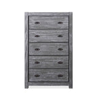 Commode en bois massif rustique à 5 tiroirs – Gris rustique / Blanc cassé / Noyer / Bois flotté / Noir campagnard