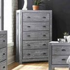 Commode en bois massif rustique à 5 tiroirs – Gris rustique / Blanc cassé / Noyer / Bois flotté / Noir campagnard