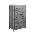 Commode en bois massif rustique à 5 tiroirs – Gris rustique / Blanc cassé / Noyer / Bois flotté / Noir campagnard