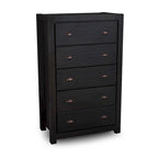 Commode en bois massif rustique à 5 tiroirs – Gris rustique / Blanc cassé / Noyer / Bois flotté / Noir campagnard