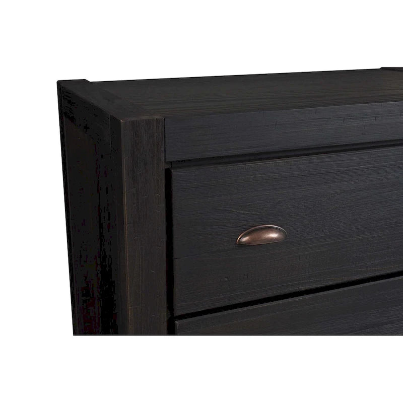 Commode en bois massif rustique à 5 tiroirs – Gris rustique / Blanc cassé / Noyer / Bois flotté / Noir campagnard